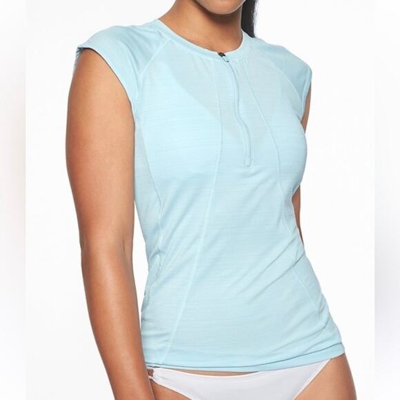 Athleta Tops - ATHLETA |  Pacifica Ruched Rash Guard 1/2 Zip Active Top Light Blue Sz XL